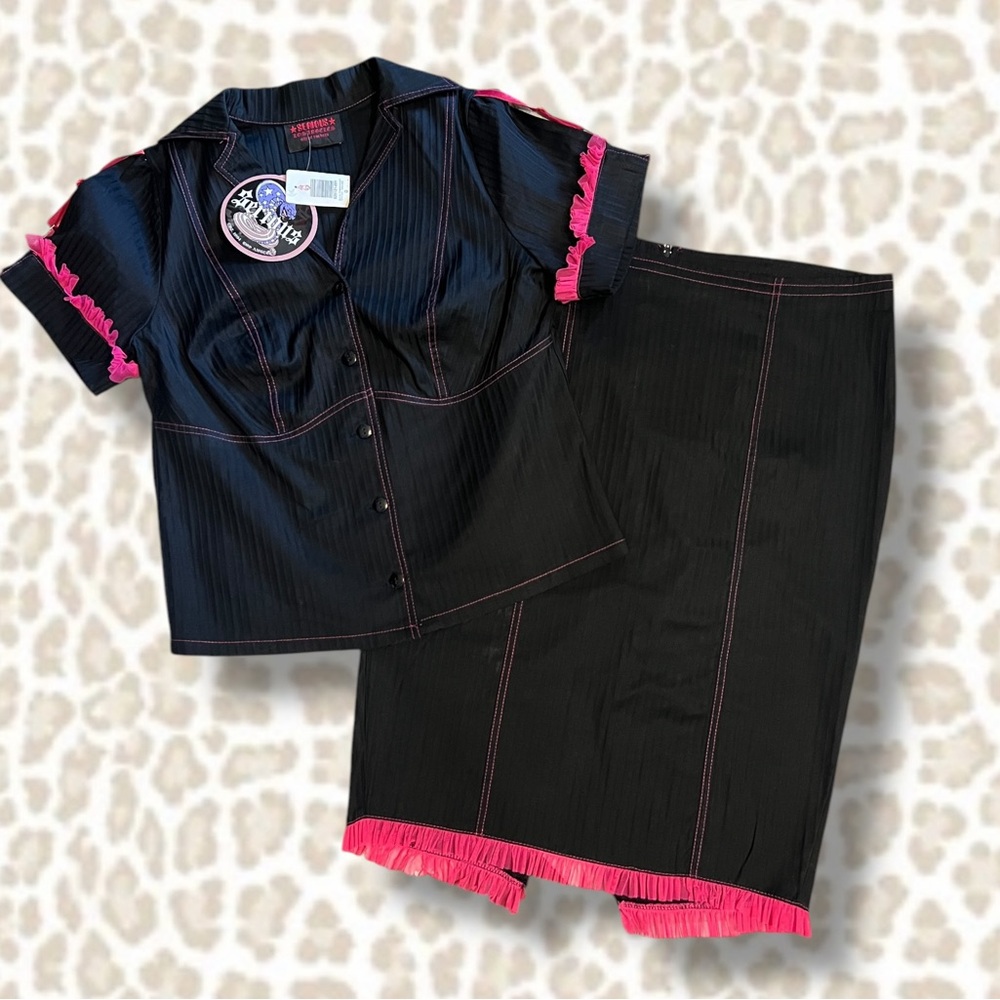 SERIOUS CLOTHING Y2K Pinup Retro Inspired Blouse & Skirt Set Fifties Rockabilly